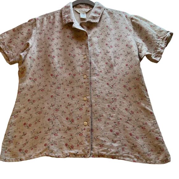 Van Heusen Tops - VTG Van Heusen Linen Blend Ditzy Floral Button Up Top Size S Cottagecore Ecru